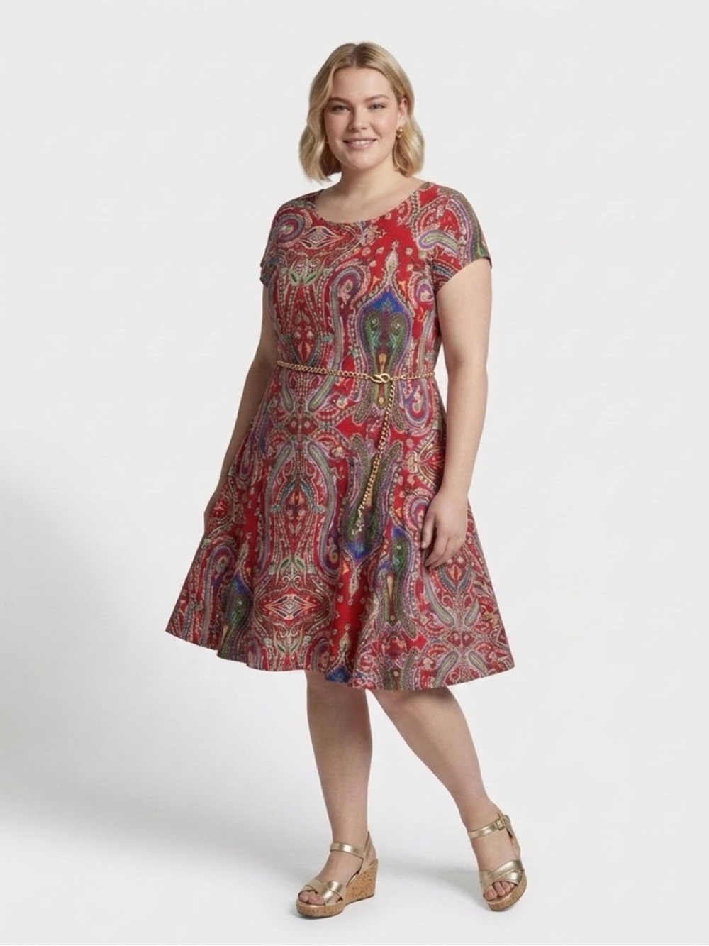 ✨ Lauren Ralph Lauren Red Multi Paisley Knit Dress 1X EUC